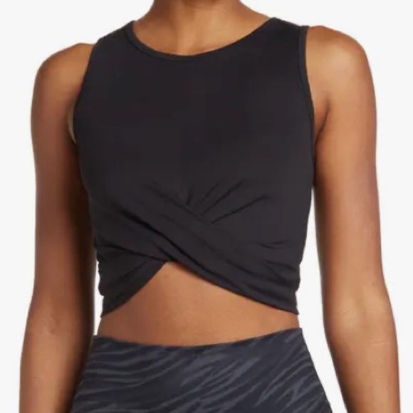 90 Degrees by Reflex Womens Solid Front Twist Crop Tank Top - Navy - Picture 1 of 6